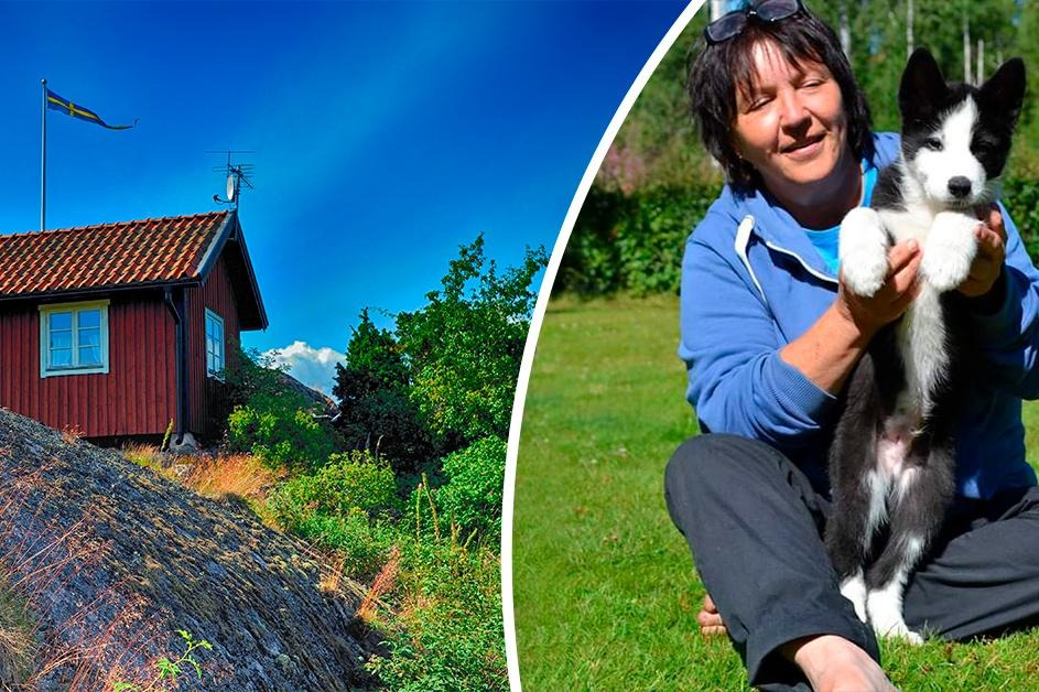 Berit vann pengar på sin lott hon hade på sitt fritidshus i Mellanström. Här sitter hon glad tillsammans med sin hund.